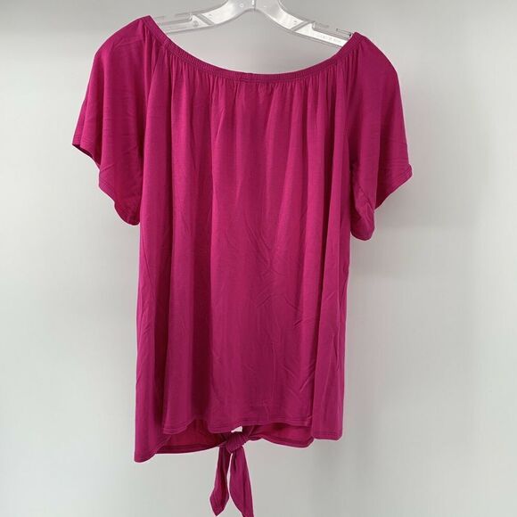 Cherish Pink Tie Button Front Boat Neck Top Medium - Picture 6 of 6